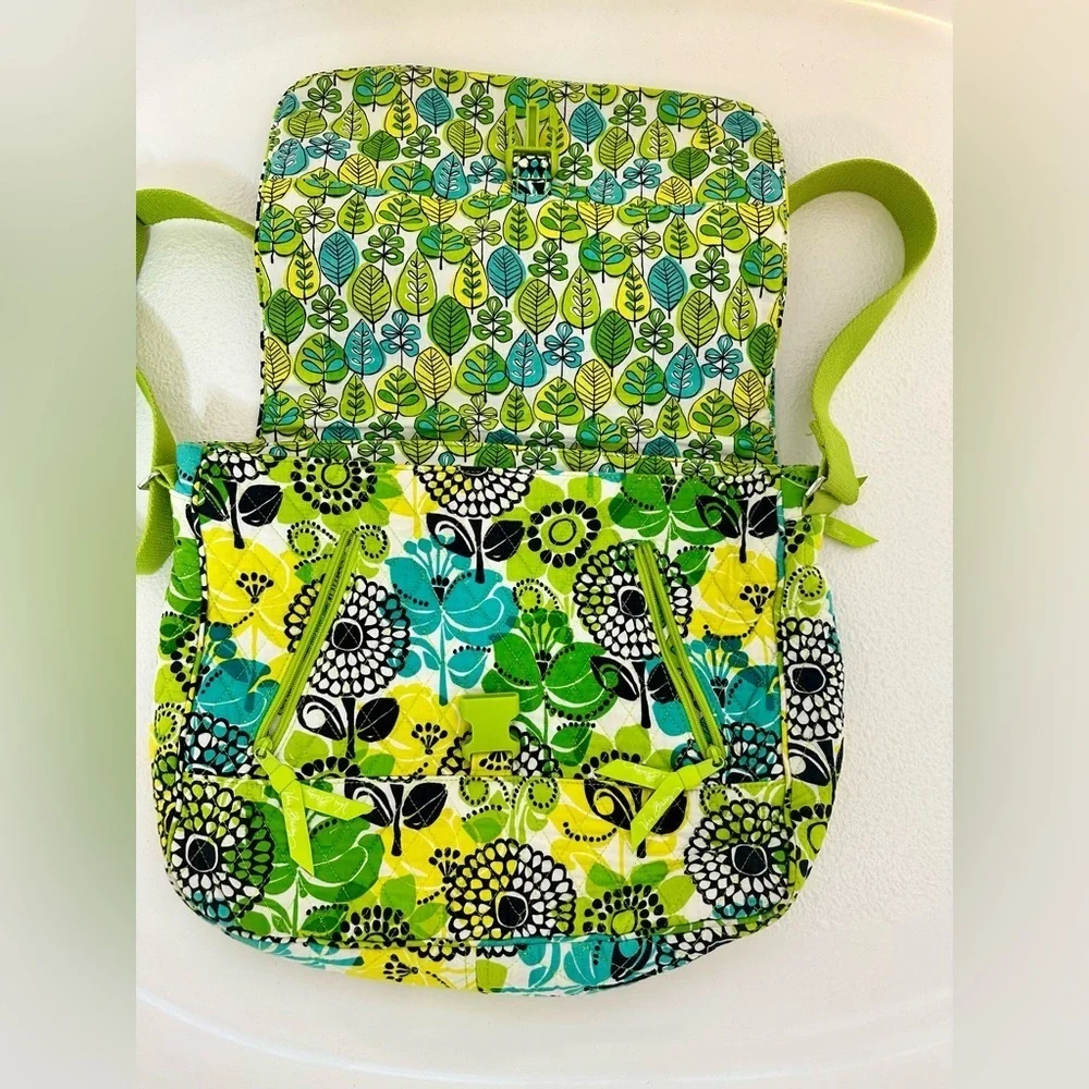 Vera Bradley Naturecore Limes Up Green Floral Quilted Laptop Bag Festival